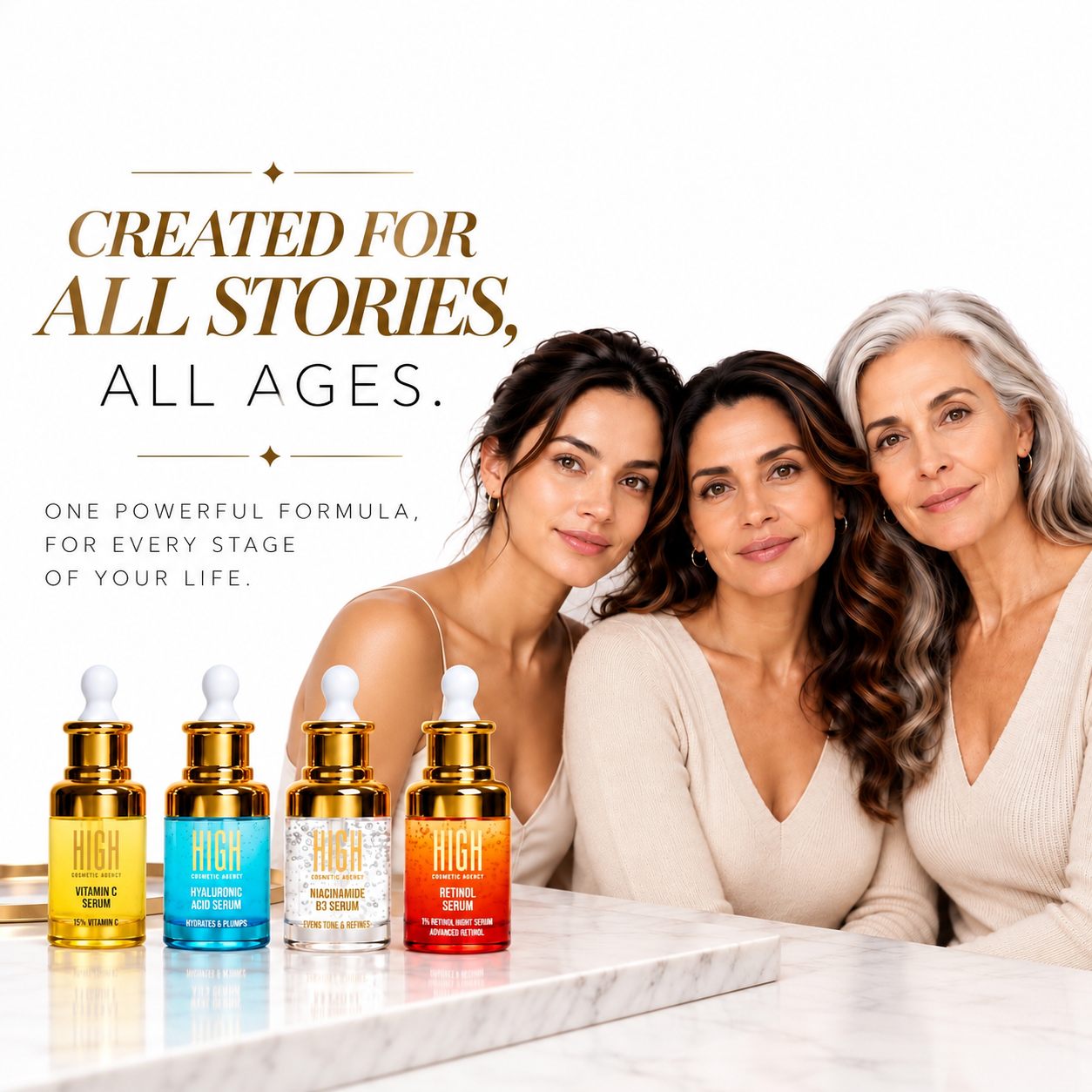 Elixir Quartet Booster Set — 4-Piece Face Serum Kit with Vitamin C, Retinol, Hyaluronic Acid & Niacinamide — Anti-Aging, Brightening & Hydrating Skincare Gift Set for Women