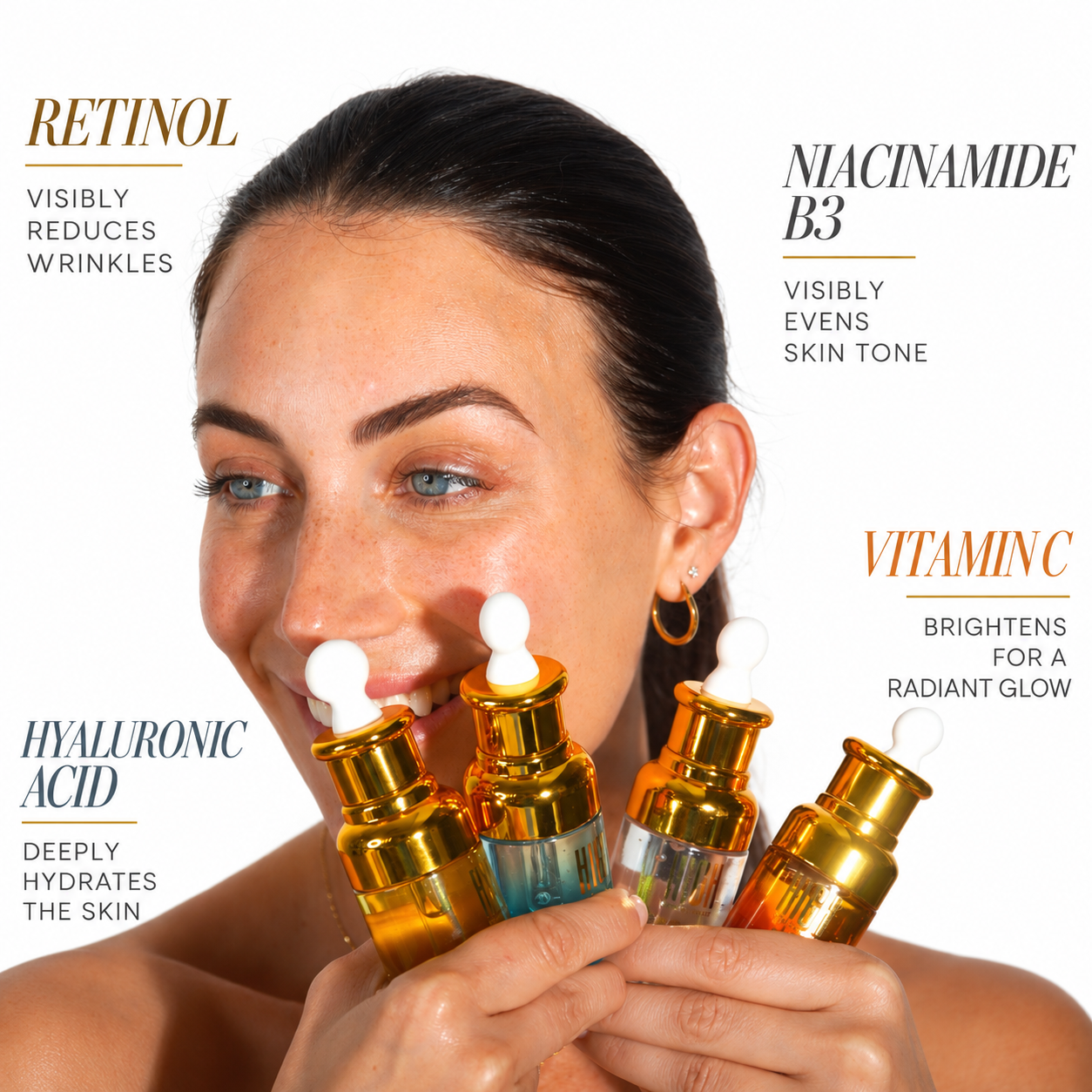 Elixir Quartet Booster Set — 4-Piece Face Serum Kit with Vitamin C, Retinol, Hyaluronic Acid & Niacinamide — Anti-Aging, Brightening & Hydrating Skincare Gift Set for Women
