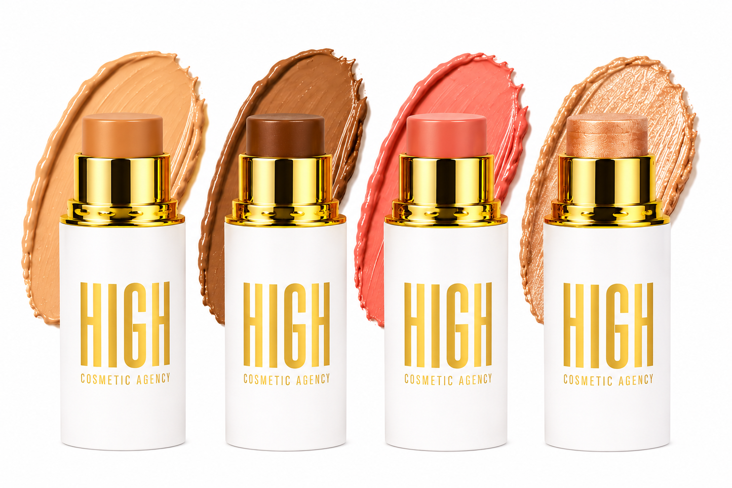 Copper Contour Collection — 4-Piece Luxury Cream Stick Set | Light Bronzer, Coral Blush, Cocoa Bronzer & Gold Highlighter | Vegan & Cruelty-Free | All Skin Tones