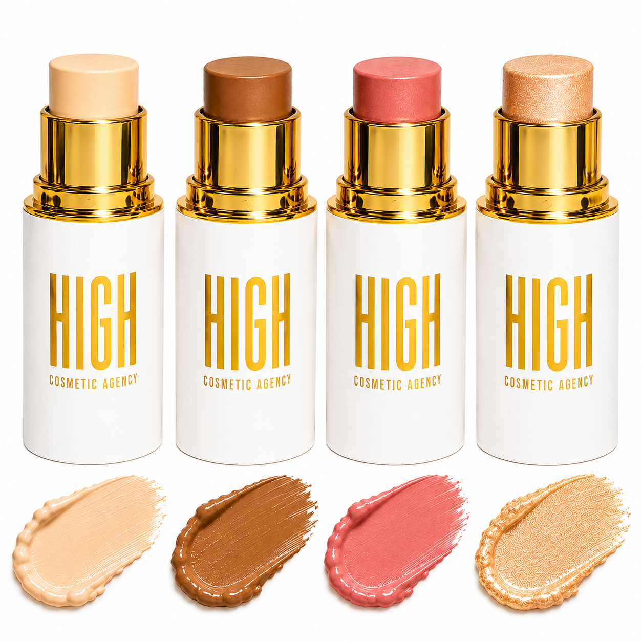 Crystalline Contour Collection — 4-Piece Cream Contour Stick Set | Concealer, Bronzer, Blush & Highlighter Infused with Jojoba Oil | All Skin Tones | Vegan Formula