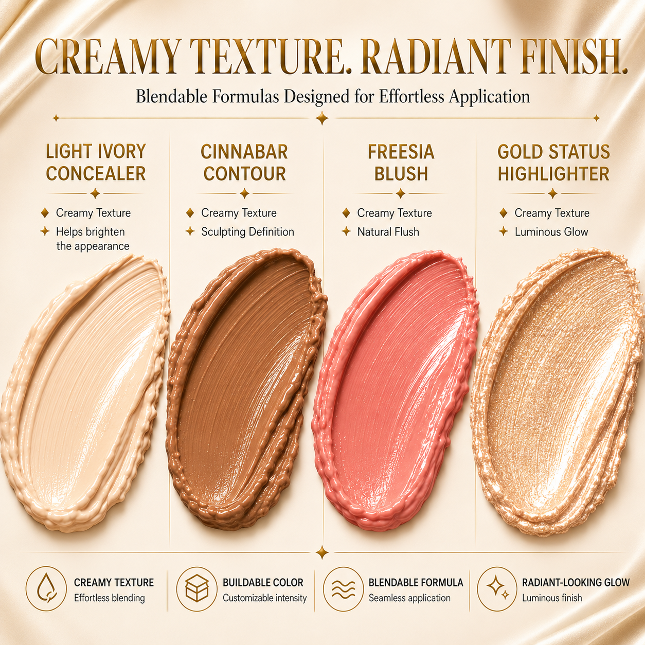 Crystalline Contour Collection — 4-Piece Cream Contour Stick Set | Concealer, Bronzer, Blush & Highlighter Infused with Jojoba Oil | All Skin Tones | Vegan Formula