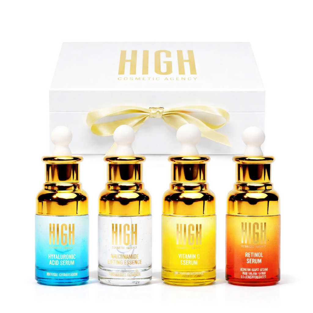 HIGH Cosmetic Agency Elixir Quartet Booster Set — 4-Piece Face Serum Kit with Vitamin C, Retinol, Hyaluronic Acid & Niacinamide — Anti-Aging, Brightening & Hydrating Skincare Gift Set for Women