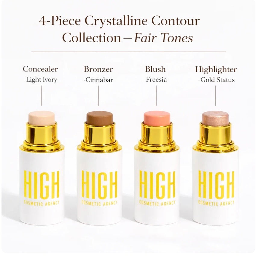 Crystalline Contour Collection — 4-Piece Cream Contour Stick Set | Concealer, Bronzer, Blush & Highlighter Infused with Jojoba Oil | All Skin Tones | Vegan Formula