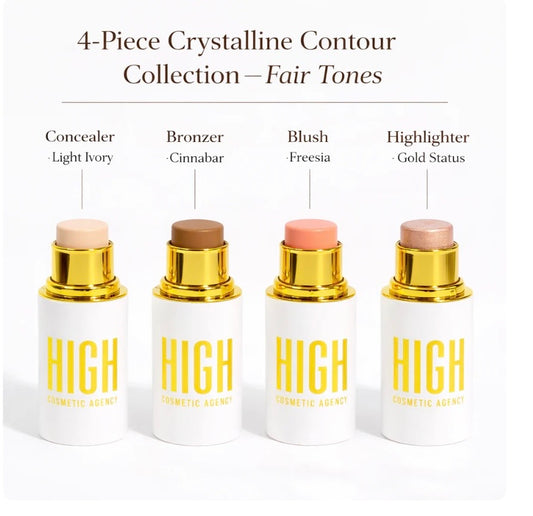 Crystalline Contour Collection — 4-Piece Cream Contour Stick Set | Concealer, Bronzer, Blush & Highlighter Infused with Jojoba Oil | All Skin Tones | Vegan Formula