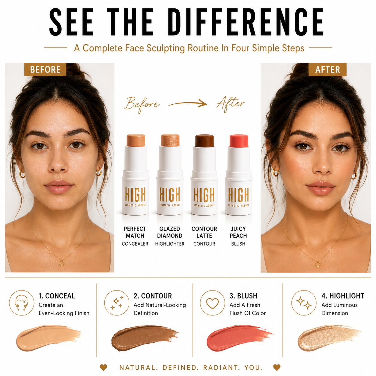 TO GO! Cream Contour & Highlighter Stick Set – 4-Piece Travel Kit with Bronzer, Blush & Glow – Ultra-Blendable, Vegan & Cruelty-Free – For Women