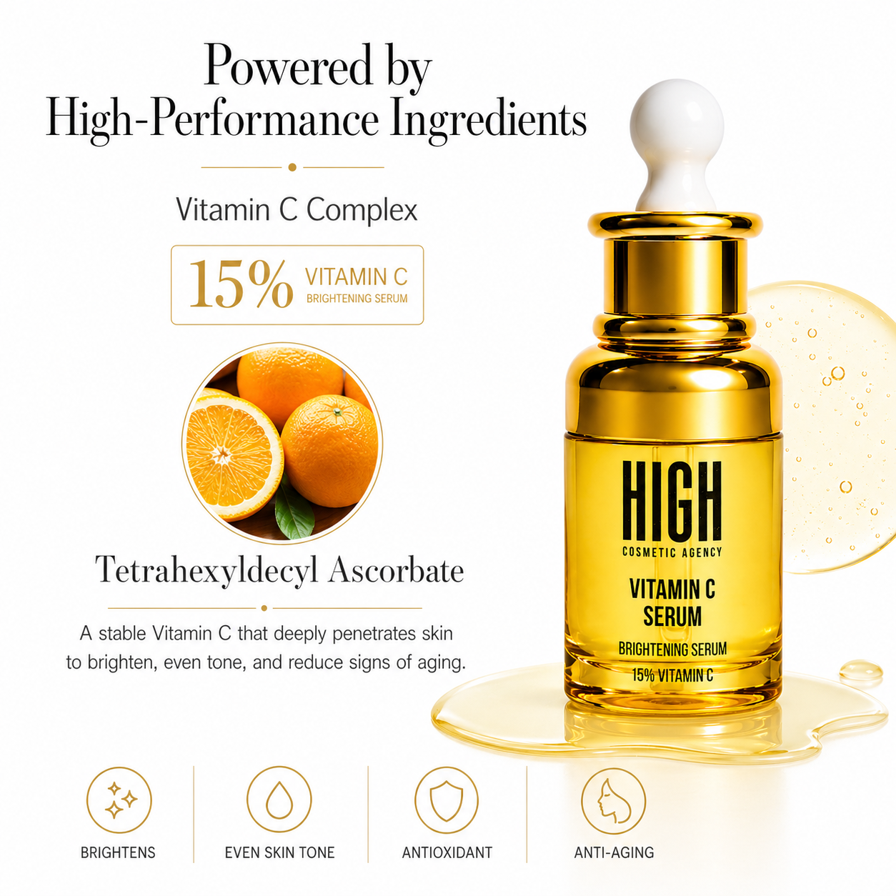 Vitamin C Serum for Face – Brightening Glow Booster with Botanical Extracts, Hydrating & Lightweight Formula, Cruelty-Free,Organic, Animal-Free Skincare, High Cosmetic Agency