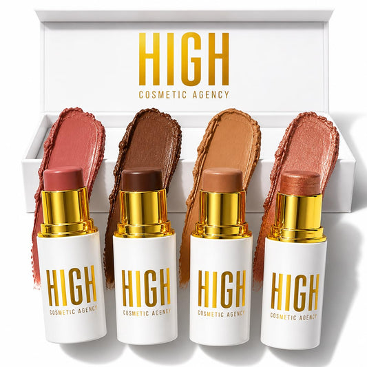 Copper Contour Collection — 4-Piece Luxury Cream Stick Set | Light Bronzer, Coral Blush, Cocoa Bronzer & Gold Highlighter | Vegan & Cruelty-Free | All Skin Tones
