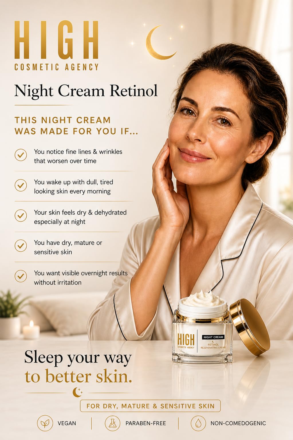 Night Cream – Advanced Anti-Wrinkle Facial Moisturizer for Firming, Smoothing & Texture Refinement – Deep Hydration for a Radiant, Youthful Glow – For Women