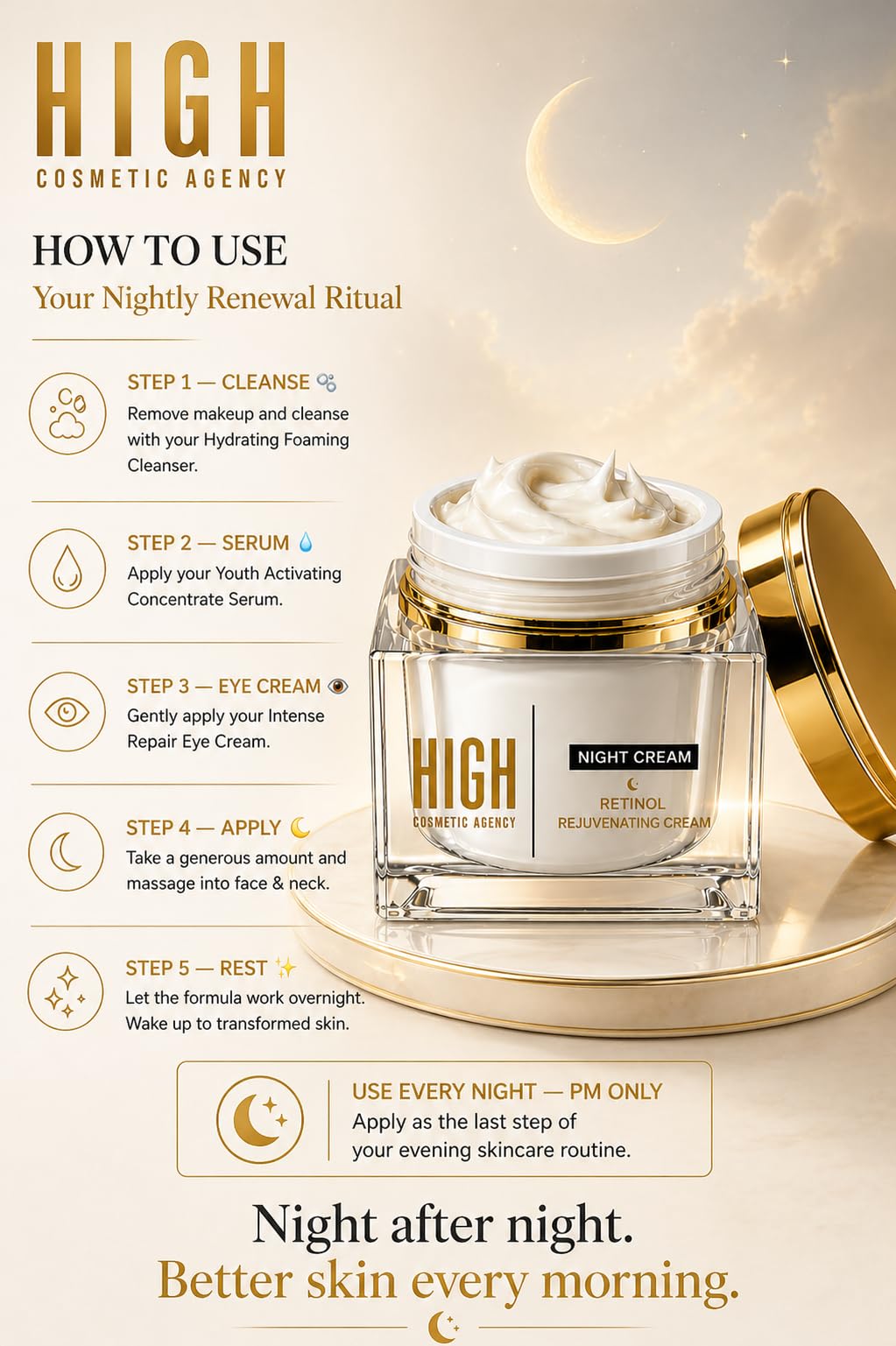 Night Cream – Advanced Anti-Wrinkle Facial Moisturizer for Firming, Smoothing & Texture Refinement – Deep Hydration for a Radiant, Youthful Glow – For Women