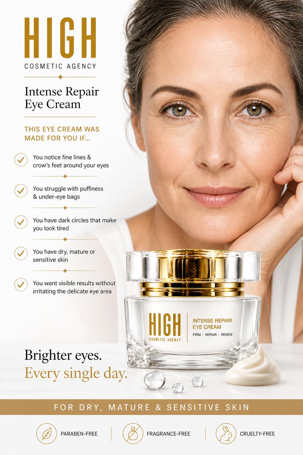 Intense Repair Eye Cream – Retinol, Peptides & Vitamin C – Targets Dark Circles, Puffiness & Fine Lines – Anti-Aging Hydrating Formula – Paraben-Free & Cruelty-Free