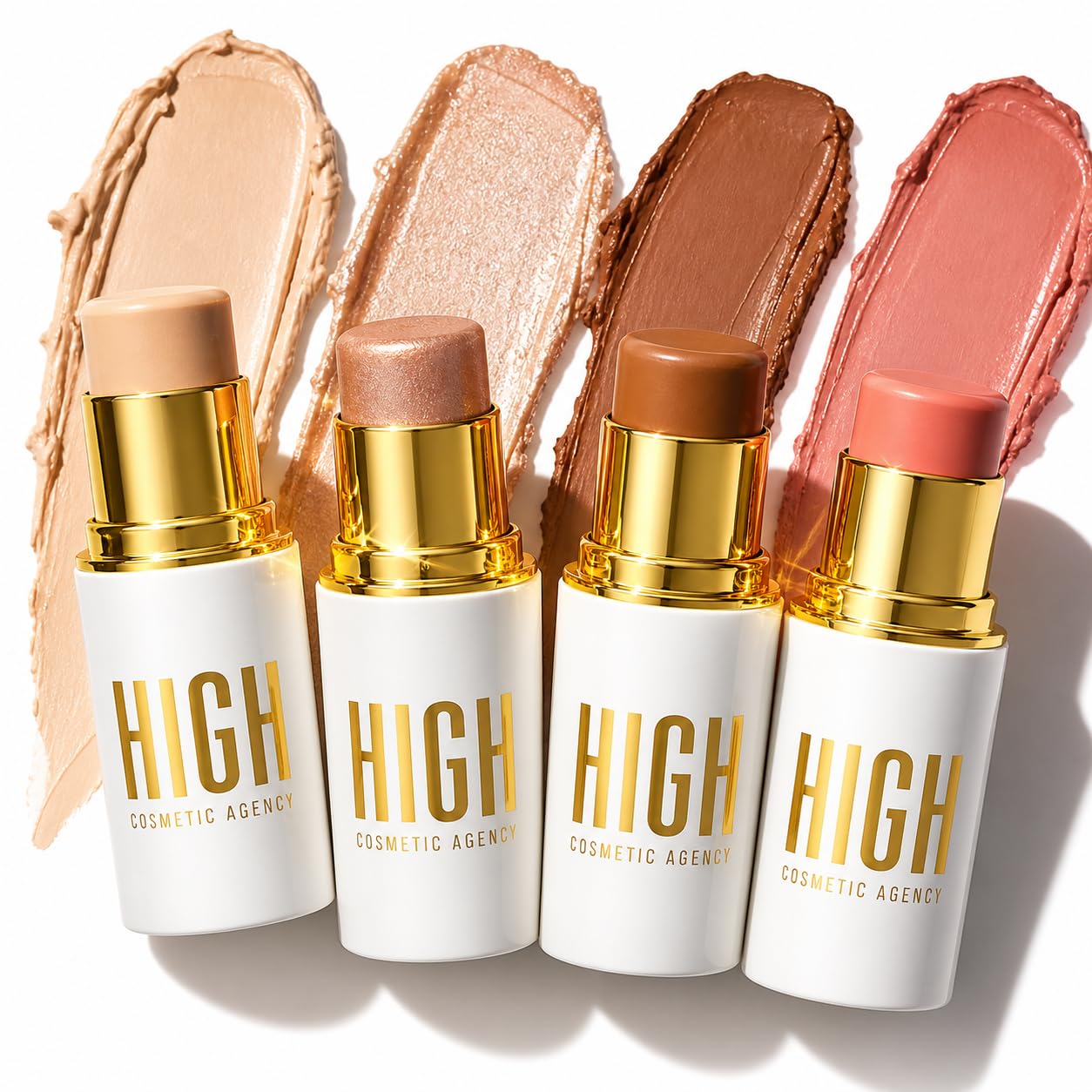 Crystalline Contour Collection — 4-Piece Cream Contour Stick Set | Concealer, Bronzer, Blush & Highlighter Infused with Jojoba Oil | All Skin Tones | Vegan Formula