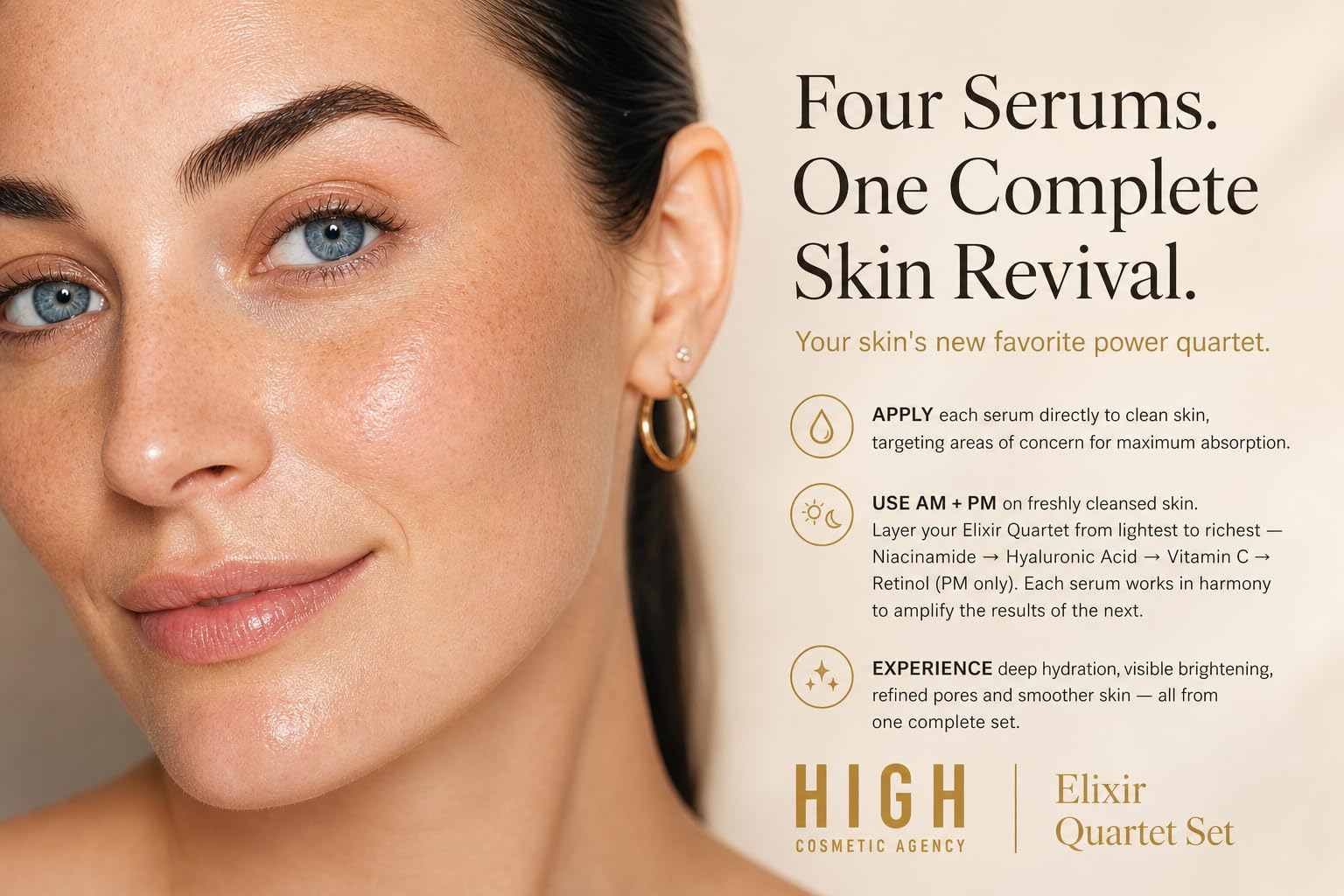Elixir Quartet Booster Set — 4-Piece Face Serum Kit with Vitamin C, Retinol, Hyaluronic Acid & Niacinamide — Anti-Aging, Brightening & Hydrating Skincare Gift Set for Women
