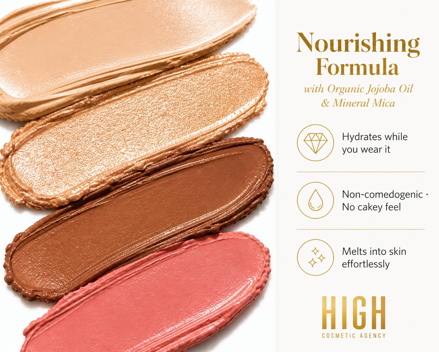 Golden Contour Collection – 4-Piece Luxury Cream Stick Set – Concealer Light Beige, Highlighter Candle Light, Contour Spice Ginger & Blush Shy Blush – Vegan & Cruelty-Free – For Women