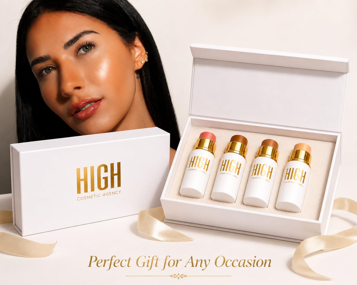 Golden Contour Collection – 4-Piece Luxury Cream Stick Set – Concealer Light Beige, Highlighter Candle Light, Contour Spice Ginger & Blush Shy Blush – Vegan & Cruelty-Free – For Women