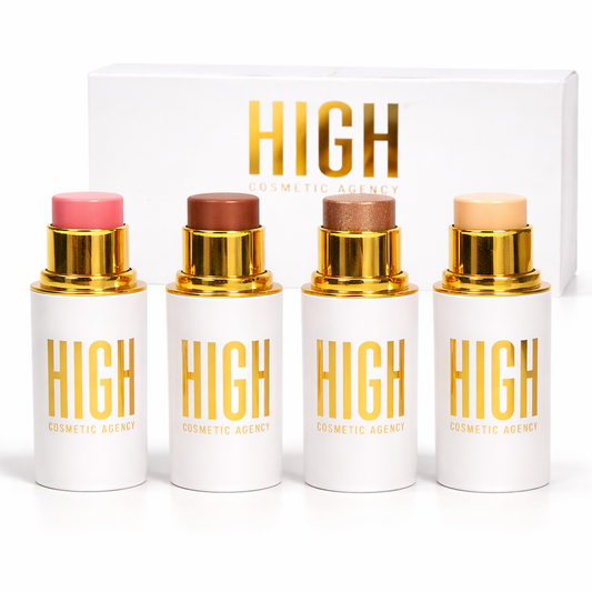 Golden Contour Collection – 4-Piece Luxury Cream Stick Set – Concealer Light Beige, Highlighter Candle Light, Contour Spice Ginger & Blush Shy Blush – Vegan & Cruelty-Free – For Women