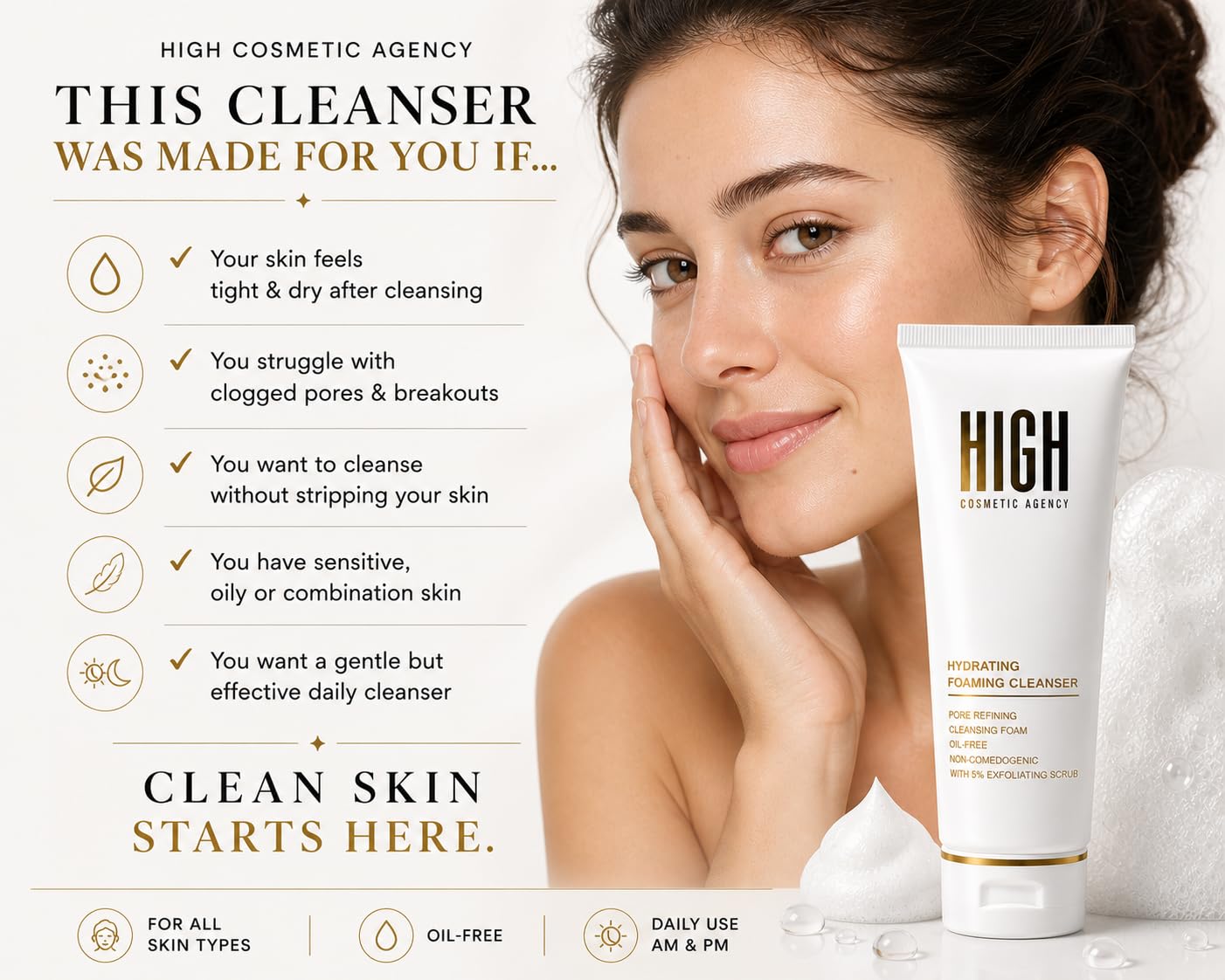 Hydrating Foaming Face Wash – Glycerin, Green Tea & Chamomile – 10% Exfoliating Scrub, Pore Refining & Non-Stripping –