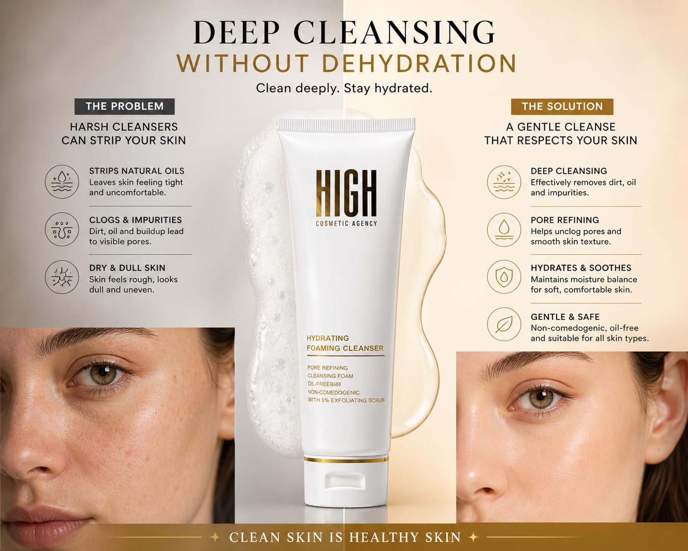 Hydrating Foaming Face Wash – Glycerin, Green Tea & Chamomile – 10% Exfoliating Scrub, Pore Refining & Non-Stripping –