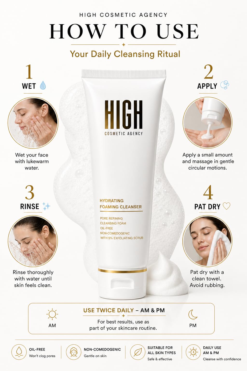 Hydrating Foaming Face Wash – Glycerin, Green Tea & Chamomile – 10% Exfoliating Scrub, Pore Refining & Non-Stripping –