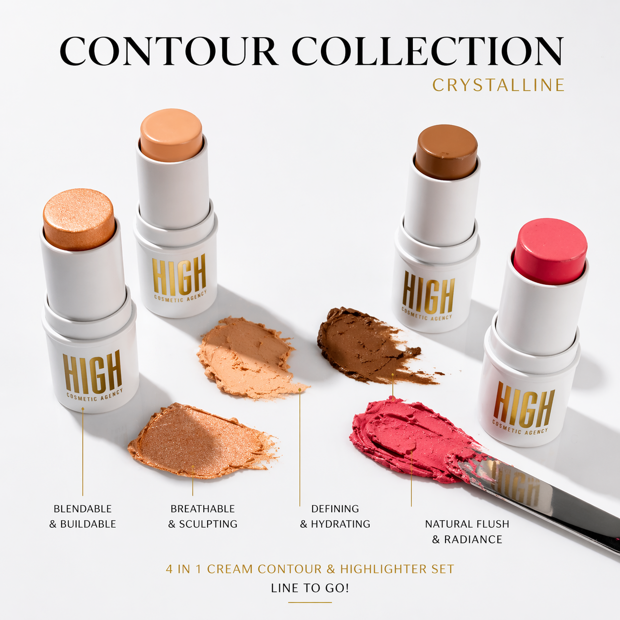 TO GO! Cream Contour & Highlighter Stick Set – 4-Piece Travel Kit with Bronzer, Blush & Glow – Ultra-Blendable, Vegan & Cruelty-Free – For Women